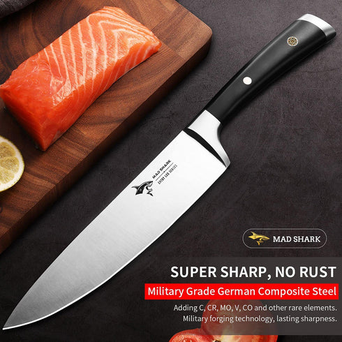MAD SHARK 8 Inch Chef Knife, German Military Grade Composite Steel, ULTRA-SHARP, Quality Kitchen Chopping Knife, Vegetable or Meat Cutting, Cooking Chief Knife, High Carbon Stainless