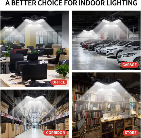 2 Pack LED Garage Lights,80W Deformable Led Garage Ceiling Lighting 8000LM E26 Daylight 6000K LED Garage Lighting Super Bright Adjustable Garage Light for Garage,Warehouse