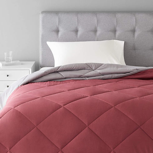 Amazon Basics Reversible, Lightweight Microfiber Comforter Blanket - Twin/Twin XL, Burgundy / Gray
