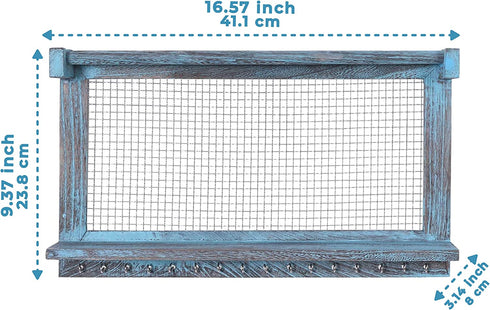 Rustic Jewelry Organizer Wall Mounted Jewelry Holder with Removable Bracelet Rod, Shelf and 16 Hooks Perfect Earrings, Necklaces and Bracelets Holder Vintage Jewelry Display Rustic Blue