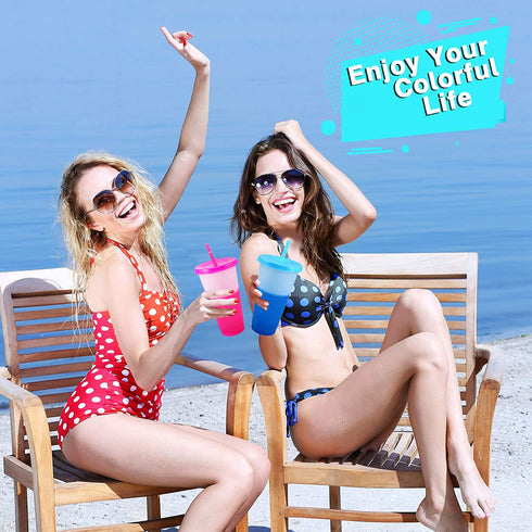 Color Changing Cups Tumblers with Lids & Straws - 6 Pack 24oz Reusable Plastic Cold Water Tumblers Iced Coffee Cups for Adults Kids