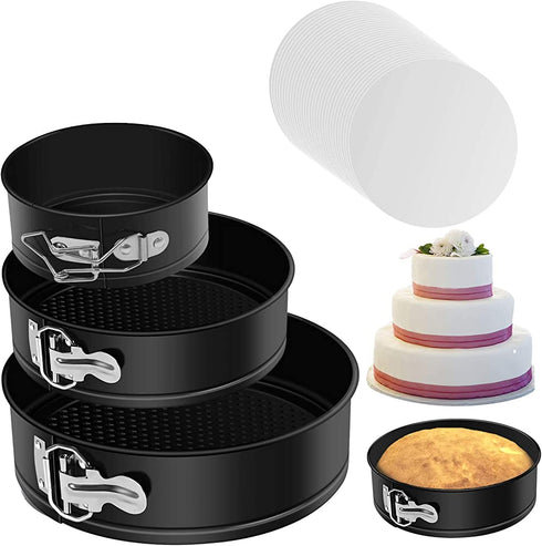 Springform Pan set?Nonstick Leakproof 3pcs(4"/7"/9") Cake Pan Bakeware Cheesecake Pan with 50 Pcs Parchment Paper Liners by MASSUGAR (3)