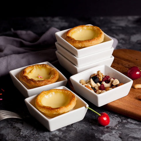 BTaT- Ramekins 4 oz Square, Set of 6 Ramekins for Baking, Creme Brulee Dishes, Souffle Cups, Flan Pan, Sauce Cups, Custard Cups, Pudding Cups, Desert Bowls, Dipping Bowls, Baking Bowls, Small Ramekins