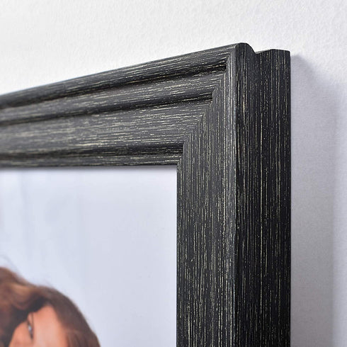 Picture Frames 5x7 Black (set of 6 Pack) - Rustic Farmhouse Wooden Frame - Photo Frame with Polished High Definition Glass for Table Top and Wall Mounting