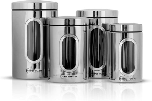 Simpli-Magic 4-Piece Stainless Steel Canisters with Window