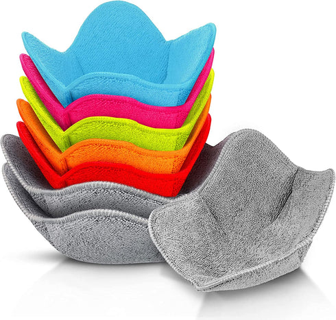 8 Pieces Bowl Cozy Holder Multi Color Microwave Safe Bowl Huggers Polyester Bowl Holder Plate Huggers Protect Your Hands from Hot Dishes for Heating Soup (Gray Large Bowl Holder)