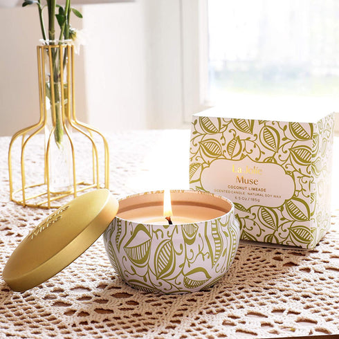 LA JOLIE MUSE Coconut Limeade Scented Candle, Coconut Lime Candle, Natural Soy Wax Candle, 45 Hours Long Burning, Home Fragrance, Portable Travel Tin Candles, 6.5 OZ