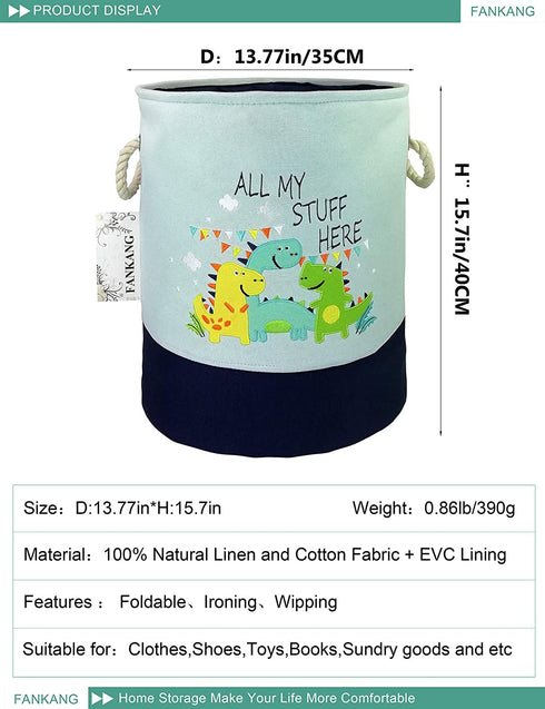 FANKANG Storage Baskets,Collapsible Convenient Nursery Hamper/Laundry Bin/Toy Collection Organizer for Kid's Room(Dinosaur Zoo)