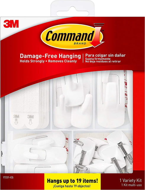 Command General Purpose Variety Kit, Various Sized Hooks, Wire Hooks, and Picture Hanging Strips to Hang Up to 19 Items, Organize Damage-Free