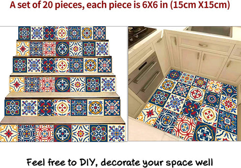 kakofaci Decorative Tile Stickers 20 Pcs 6x6 inches. Peel & Stick Adhesive Tile Stickers. Home Decor. Staircase. Furniture Decor. Backsplash Tile Stickers.