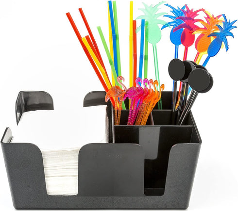 Bar Caddy Supplies (120 Pack) Assorted Swizzle Sticks / Drink Stirrers (24 of Each Design) Disposable Flexible Drinking Straws in 2 Sizes Small Bar Party Supply Refill Pack for Bar Organizer