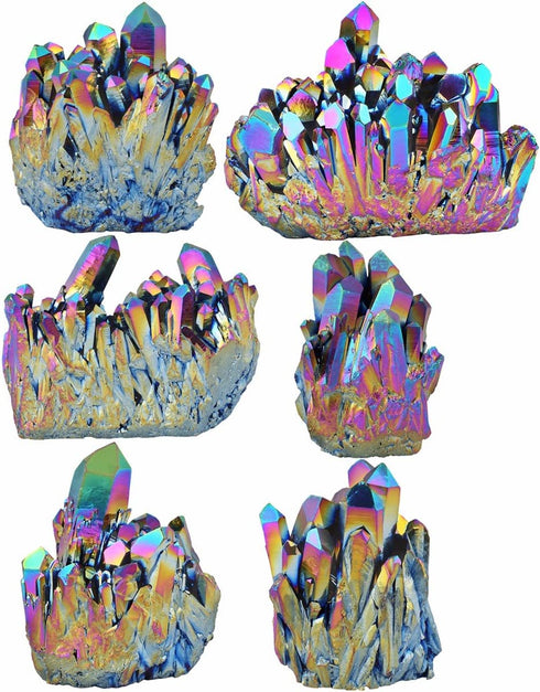 mookaitedecor Titanium Coated Natural Rock Crystal Cluster Geode Stone Specimen, Rainbow