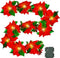 Dazzle Bright 7 FT Christmas Poinsettia Flowers Garland Decorations, 10 LED Lighted Artificial Velvet String Lights with Red Berries Holly Leaves, Xmas Ornaments for Indoor Outdoor Fireplace Decor