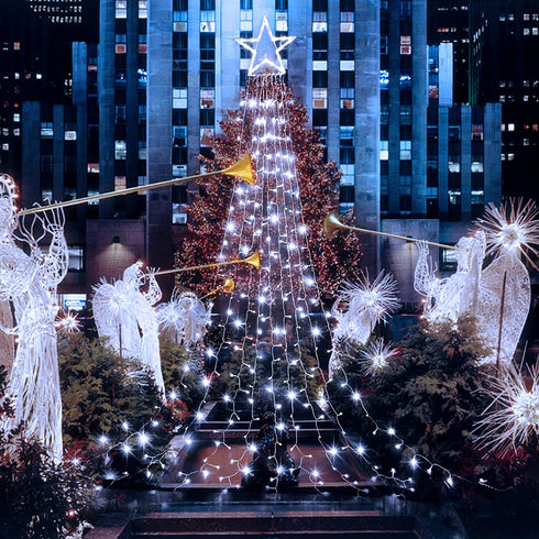 344 LED Star String Lights Fairy Christmas - Waterfall 13ft 3 x Large D Battery Operated Outdoor & Indoor Waterproof 8 Modes & Timer Remote for Christmas Tree Topper, Holiday Decorations (Cool White)