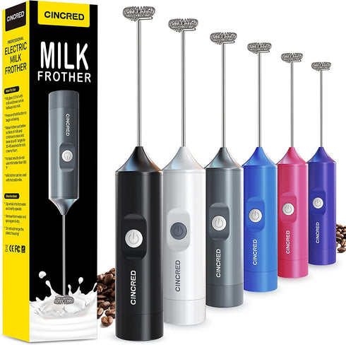 Cincred Milk Frother - Hand Operated Battery Powered Frother for Coffee, Electric Whisk, Foam Maker and Drink Mixer for Your Latte, Cappuccino, Frappe, and Hot Chocolate (Gray)