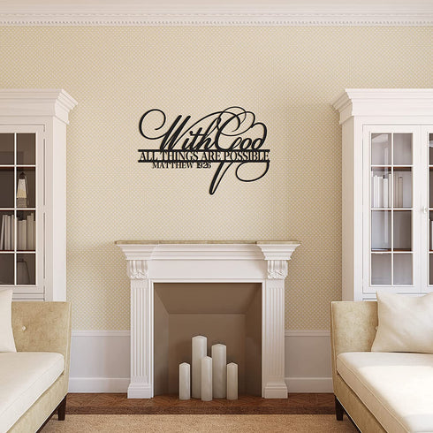 Hotop with God All Things are Possible Sign Metal Wall Sign Christian Faith Biblical Verse Wall Decor 15 x 9.8 Inch Black Religious Scripture Prayer Room Decor Inspirational Word Art