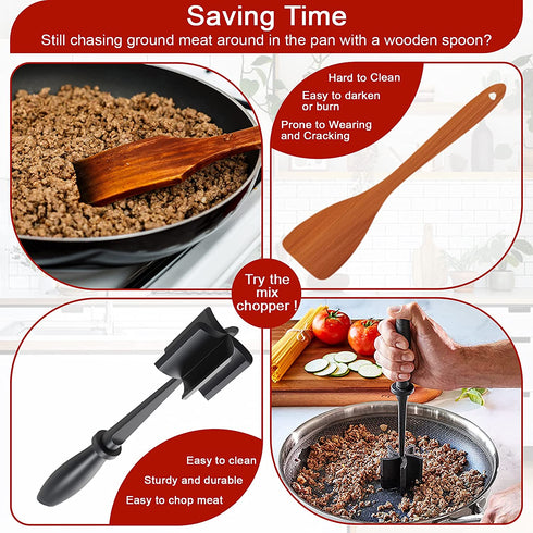 2 Pcs Meat Chopper, Upgrade Hamburger Chopper, Premium Heat Resistant Meat Masher for Hamburger Meat, Ground Beef Smasher, Nylon Meat Smasher Tool, Non Stick Mix Chopper, Hamburger Smasher Safe