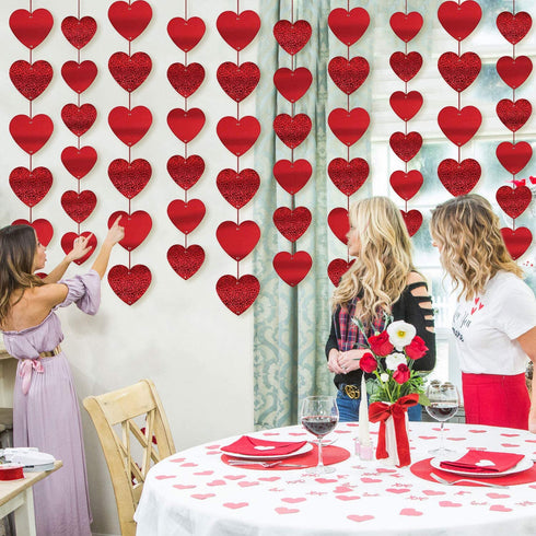 90 Hearts Valentines Day Heart Banner Felt Red Heart Shape Hanging String Garland Party Decor Valentines Day Decorations for Wedding Anniversary Birthday Home Valentines Party Supplies(15 Pcs)