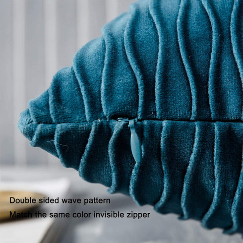 JUSPURBET Decorative Velvet Pillow Covers with Wave Striped,Pack of 2 Luxury Soft Cushion Cases for Couch Sofa Living Room,20x20 Inches,Peacock Blue