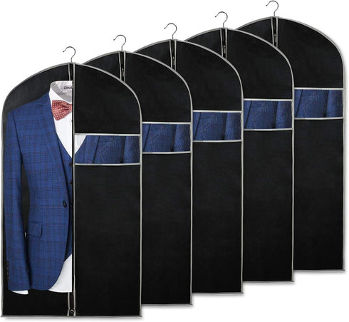 Syeeiex 40-Inch Suit Bag Garment Bags for Hanging Clothes (Set of 5) Mens Suit Covers, Suit Bags for Closet Storage with Clear Window for Men, Suits, Coats, Black & Grey