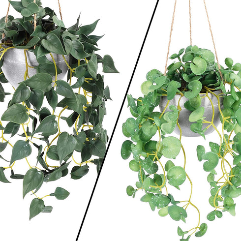 Cocoboo 2 Pack Artificial Hanging Plants Decor,Fake Hanging Plants with Potted Greenery Vine for Wall Indoor Outdoor Decoration