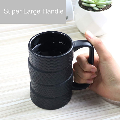 EPFamily 3D Cool Car Mug Tyre Tire Interior Durable Coffee Tea Cup Attractive Mugs Personalized Porcelain Gifts for Men Women Car Lover 14.5 oz Black