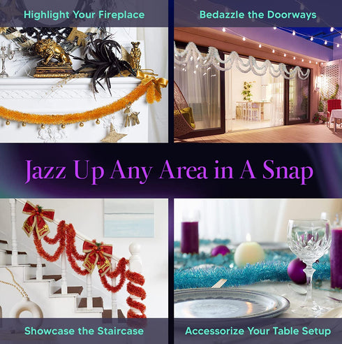 AURORAVA 20 Feet by 3 Inches Tinsel Garland for Christmas, Birthday, Weddings, Party Decorations, High-Shine, Sparkly, Fluffy Twist for All-Season Indoor Outdoor Events, Crystal Iridescent