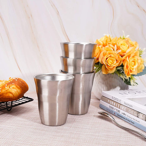 Metal Cups 8 oz Set of 4, Beasea Stainless Steel Cup 8 oz, Double Wall Stackable Small Metal Glasses for Drinking Stainless Cups Insulated Metal Drinking Cups Tumbler for Kids and Adults