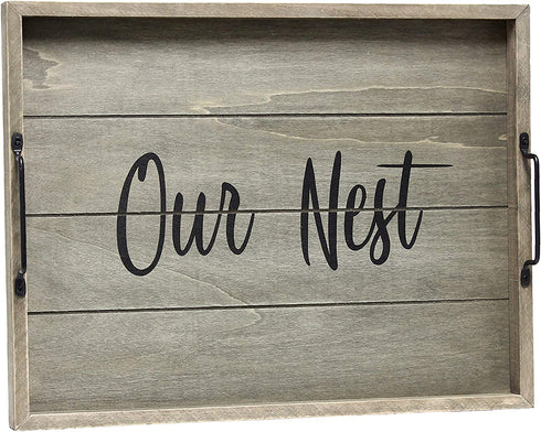 Elegant Designs HG2000-RGO Wood w-Handles Decorative Serving Tray, 15.5" x 12", Rustic Gray Our Nest