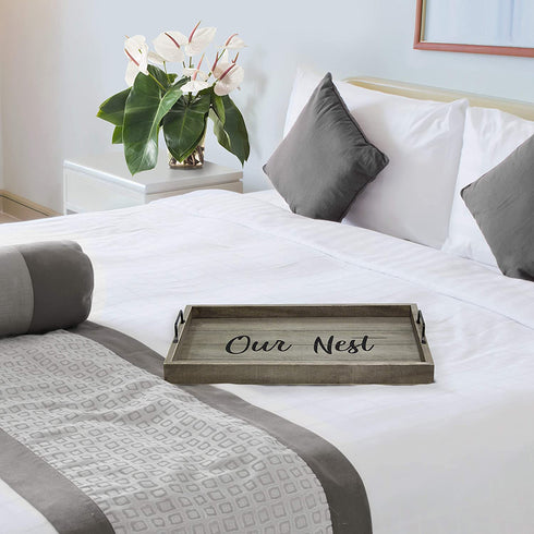 Elegant Designs HG2000-RGO Wood w-Handles Decorative Serving Tray, 15.5" x 12", Rustic Gray Our Nest