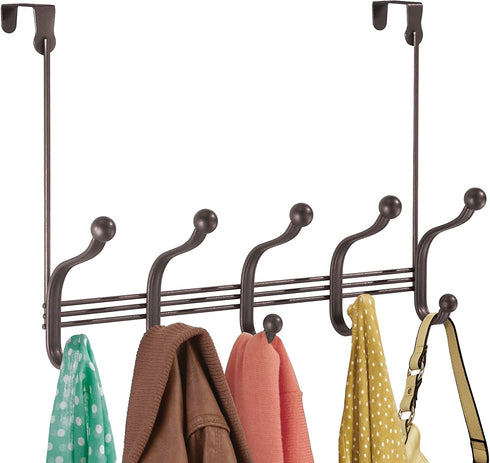 iDesign York Lyra Over the Door 10-Hook Rack for Coats, Hats, Robes, Towels - Bronze