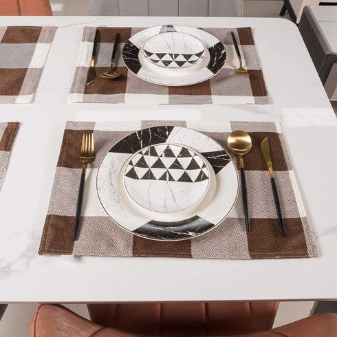 smile of hope Brown and White Buffalo Check Plaid Placemats Set of 4, Kitchen Dining Table Waterproof Decorative Placemats, Imitation Hempable Heat Resistant Table Mat 12x18 Inches