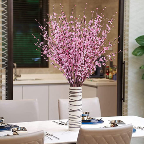Momkids 10 Pcs 29.5" Long of Artificial Flowers Faux Winter Jasmine Bouquet Fake berries flower for Hotel Banquet Home Office Kitchen Bedroom Wedding Table Accessories DIY Decoration?Pink, 29.5 Inch?