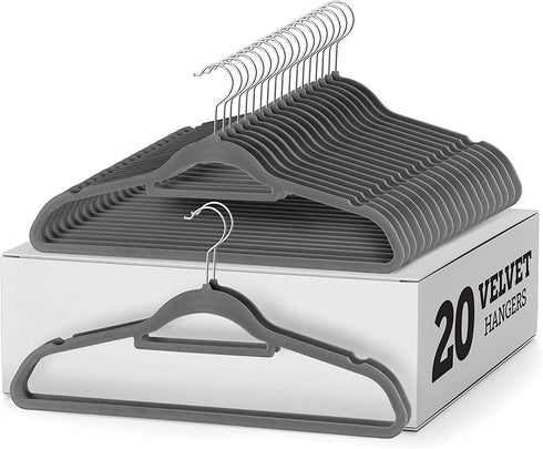 Premium Velvet Hangers with Tie Bar 20-Pack Slim Space Saving Coat Hanger Non Slip Wardrobe Hangers, Clothes Hangers 360° Swivel Hook, Suit, Shirt Dress & Trouser Hangers - Thin Flocked Felt Hangers