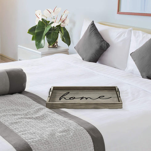 Elegant Designs HG2000-RGH Wood w-Handles Decorative Serving Tray, 15.5" x 12", Rustic Gray Home
