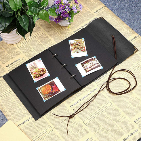 OwnMy DIY Photo Album Scrapbook PU Leather Adventure Photo Book with Corner Stickers Gifted Box - Perfect Baby Memory Book Birthday Wedding Anniversary (Black)