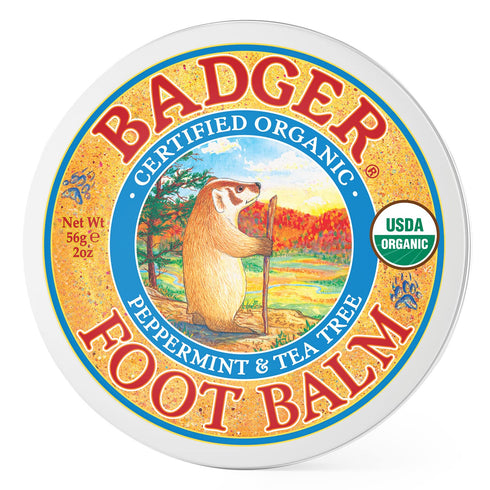 Badger - Foot Balm, Peppermint & Tea Tree, Heel Balm for Dry Cracked Feet, Certified Organic, Foot Balm with Essential Oils, Extra Virgin Olive and Jojoba Oils, 2 oz