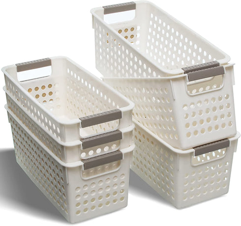 Citylife 6 PCS Plastic Storage Baskets for Shelves Small Storage Bins for Closet Shelf Pantry Organizing, Off-White