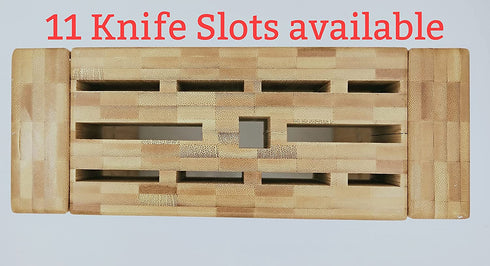 11 Slot Bamboo Knife Block w/ Magnetic Sides - Thomas Grace Homewares Kitchen Universal Knife Holder Organizer (KNIFE BLOCK WITHOUT KNIVES). Magnetic Knife Block Strip Boosts Storage to 15 Knives