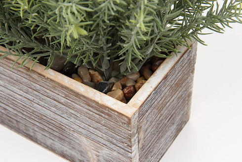 Artificial Wooden Potted Rosemary Plant Dusty Green Faux Greenery Plants in Wood Planter Box s for Rustic Farmhouse Centerpiece Tabletop Kitchen Shelf Decor