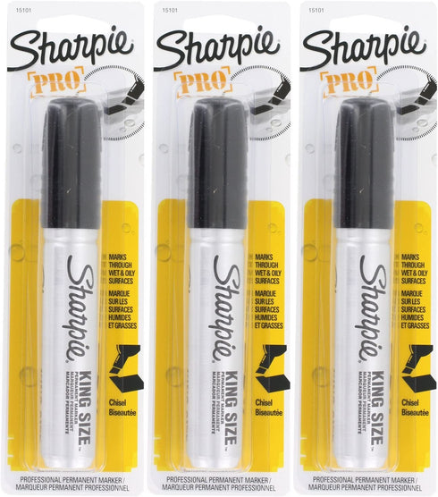 Sharpie Pro King Size Permanent Marker, Chisel Tip, Black, Pack of 3 (15101)