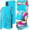 Lacass [Cards Theft Scan Protection 10 Card Slots Holder Zipper Pocket Wallet Case Flip Leather Cover with Wrist Strap Magnetic Closure Stand Carrying Pouch for Moto G Stylus 2021 4G Floral Blue