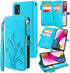 Lacass [Cards Theft Scan Protection 10 Card Slots Holder Zipper Pocket Wallet Case Flip Leather Cover with Wrist Strap Magnetic Closure Stand Carrying Pouch for Moto G Stylus 2021 4G Floral Blue