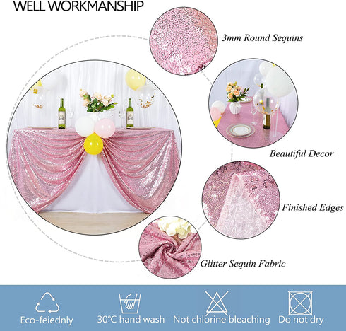 Pink Gold Square Tablecloth 72x72-Inch Sequin Tablecloth Birthday Decor Baby Shower Table Cloths for Parties Wedding Tablecloths Fuchsia Pink Table Skirts for Round Tablecloth (72"x72", Pink Gold)
