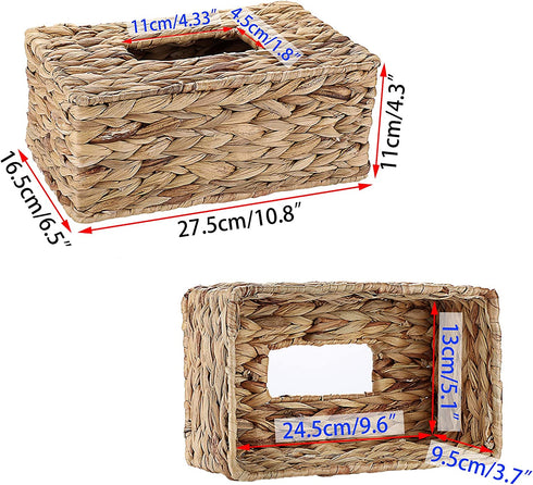 Sumnacon Rectangular Woven Tissue Box Cover - Natural Water Hyacinth Wicker Tissue Box Holder, Decorative Napkin Paper Holder for Bedroom Bathroom Home Office Store Decor