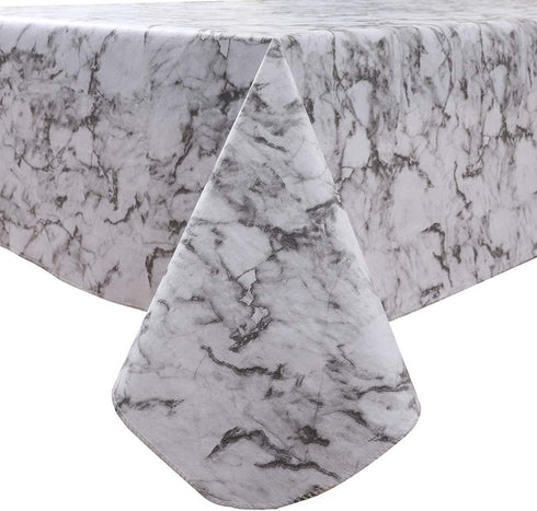YADA Vinyl Flannel Backed Tablecloth Waterproof Oil-Proof Wipeable PVC Table Cloth for Restaurants Picnic Dining Durable Table Cover Used Indoor/Outdoor(White Marble 60 Inch Square)
