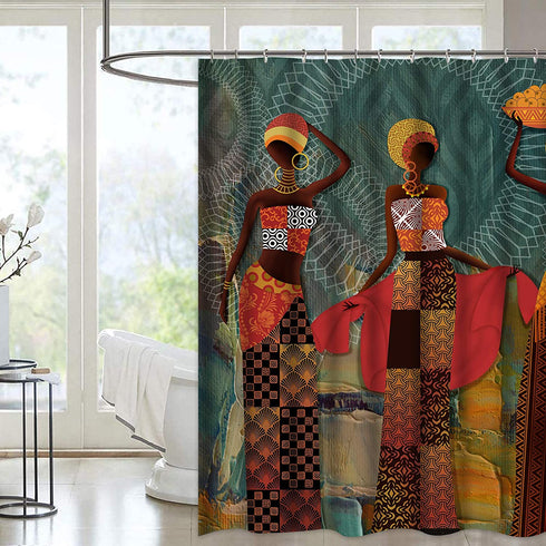 Ikfashoni Black Girl Shower Curtain African Egyptian Women Shower Curtain for Bathroom Afro Women Bathroom Curtain with 12 Hooks, Fabric African Lady Bathroom Shower Curtains, 69" x 70"