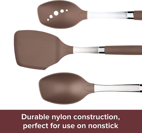 Anolon SureGrip Dishwasher Safe Nonstick Locking Cooking Tongs Set/Salad Serving Tools, 9 Inch and 12 Inch, Bronze Brown