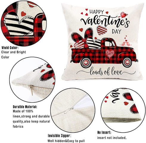 Hexagram Valentines Day Pillow Covers 18x18 Set of 4, Linen Decorative Valentines Day Pillows for Sofa Buffalo Plaid Cusion Case Outdoor Decor