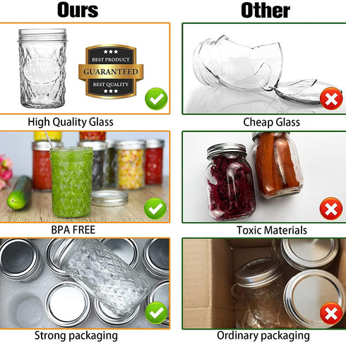 Mason Jars 8 oz 12 Pack Mini Jelly Jars With Regular Mouth Airtight Lids and Bands, Small Glass Jars for Jam, Honey, Meal Prep, Overnight Oats, Wedding Favors, Shower Favors, Salads, Baby Foods